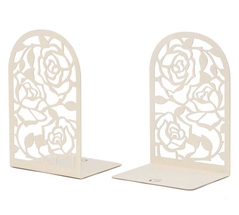 CNK Book Ends نهايات الكتب الممتازة لأرفف الكتب، سدادة الكتب المعدنية، نهايات الكتب المعدنية للمكتب المنزلي، الكتب الثقيلة، حامل رف الكتب، سدادات الكتب المزخرفة المنزلية، حامل الكتب (أبيض وردي) - Image 1